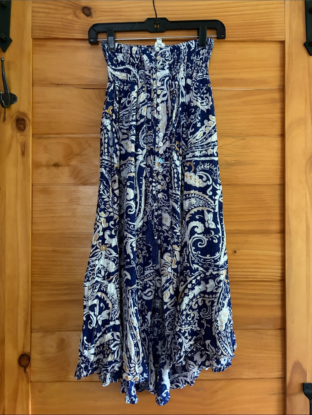 Nicole Miller Navy, White & Cream Paisley Midi High Low Skirt